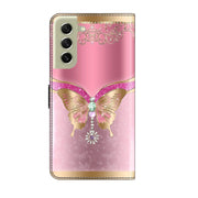 For Samsung Galaxy S21 FE 5G Crystal 3D Shockproof Protective Leather Phone Case(Pink Bottom Butterfly)