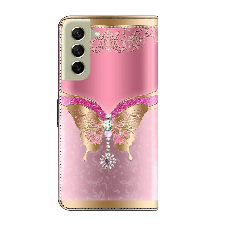 For Samsung Galaxy S21 FE 5G Crystal 3D Shockproof Protective Leather Phone Case(Pink Bottom Butterfly)