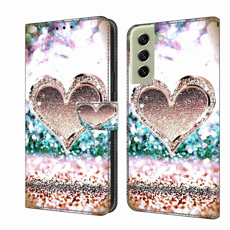 For Samsung Galaxy S21 FE 5G Crystal 3D Shockproof Protective Leather Phone Case(Pink Diamond Heart)