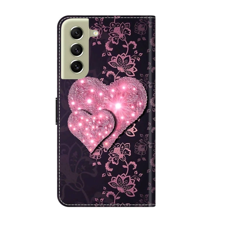 For Samsung Galaxy S21 FE 5G Crystal 3D Shockproof Protective Leather Phone Case(Lace Love)