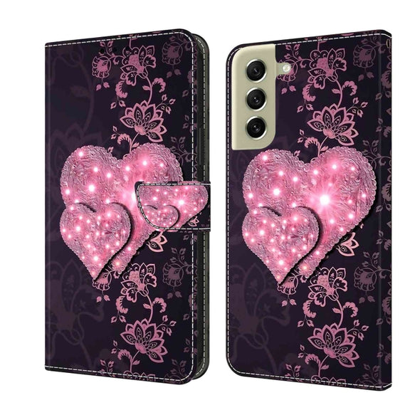 For Samsung Galaxy S21 FE 5G Crystal 3D Shockproof Protective Leather Phone Case(Lace Love)