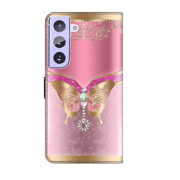 For Samsung Galaxy S21+ Crystal 3D Shockproof Protective Leather Phone Case(Pink Bottom Butterfly)