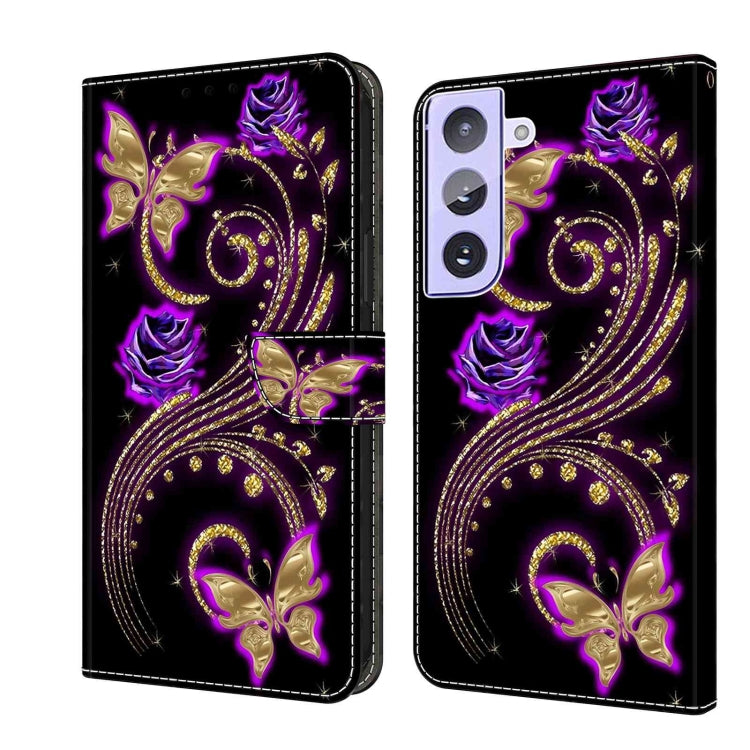For Samsung Galaxy S21+ Crystal 3D Shockproof Protective Leather Phone Case(Purple Flower Butterfly)