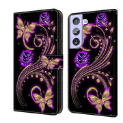 For Samsung Galaxy S21+ Crystal 3D Shockproof Protective Leather Phone Case(Purple Flower Butterfly)
