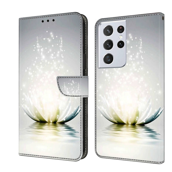 For Samsung Galaxy S21 Ultra Crystal 3D Shockproof Protective Leather Phone Case(Light Lotus)