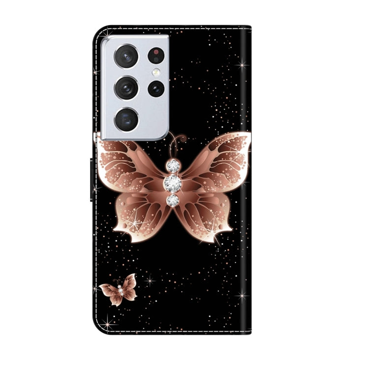 For Samsung Galaxy S21 Ultra Crystal 3D Shockproof Protective Leather Phone Case(Pink Diamond Butterfly)