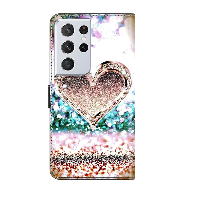 For Samsung Galaxy S21 Ultra Crystal 3D Shockproof Protective Leather Phone Case(Pink Diamond Heart)