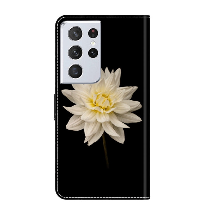 For Samsung Galaxy S21 Ultra Crystal 3D Shockproof Protective Leather Phone Case(White Flower)