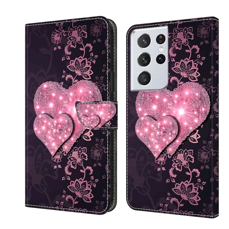 For Samsung Galaxy S21 Ultra Crystal 3D Shockproof Protective Leather Phone Case(Lace Love)