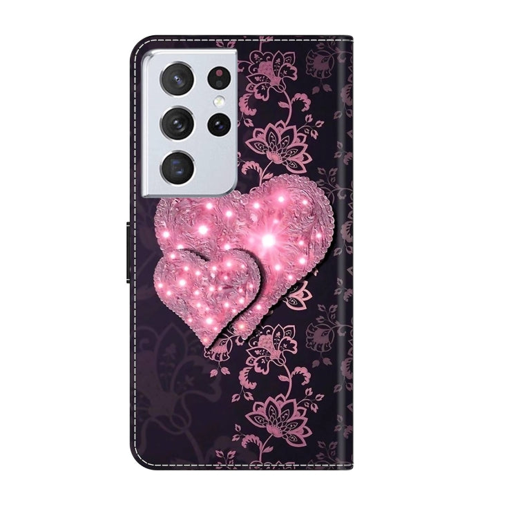 For Samsung Galaxy S21 Ultra Crystal 3D Shockproof Protective Leather Phone Case(Lace Love)
