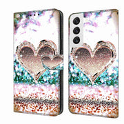For Samsung Galaxy S22 Crystal 3D Shockproof Protective Leather Phone Case(Pink Diamond Heart)