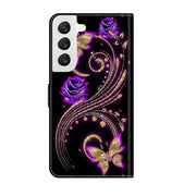 For Samsung Galaxy S22 Crystal 3D Shockproof Protective Leather Phone Case(Purple Flower Butterfly)