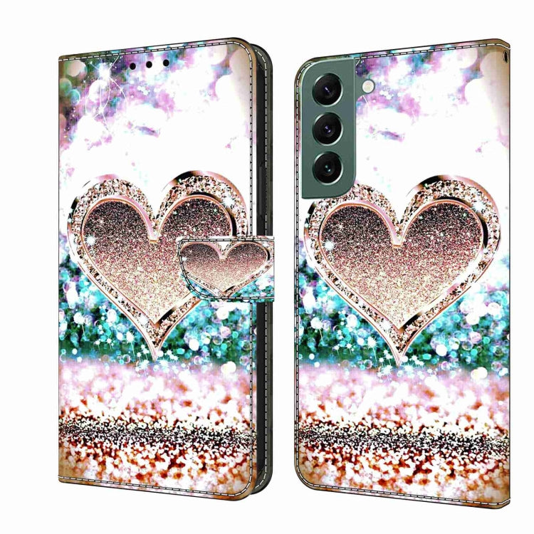 For Samsung Galaxy S22+ Crystal 3D Shockproof Protective Leather Phone Case(Pink Diamond Heart)
