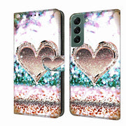 For Samsung Galaxy S22+ Crystal 3D Shockproof Protective Leather Phone Case(Pink Diamond Heart)
