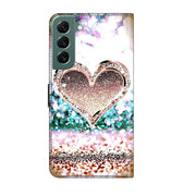 For Samsung Galaxy S22+ Crystal 3D Shockproof Protective Leather Phone Case(Pink Diamond Heart)