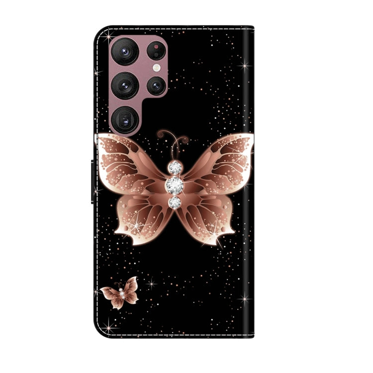For Samsung Galaxy S22 Ultra Crystal 3D Shockproof Protective Leather Phone Case(Pink Diamond Butterfly)