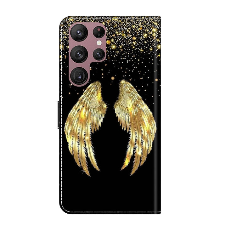For Samsung Galaxy S22 Ultra Crystal 3D Shockproof Protective Leather Phone Case(Golden Wings)