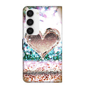 For Samsung Galaxy S23 Crystal 3D Shockproof Protective Leather Phone Case(Pink Diamond Heart)