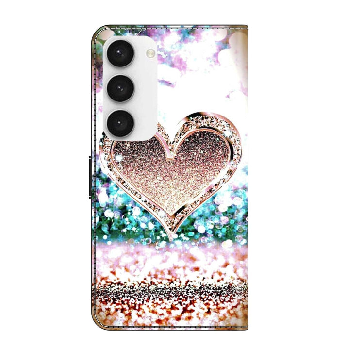 For Samsung Galaxy S23 Crystal 3D Shockproof Protective Leather Phone Case(Pink Diamond Heart)