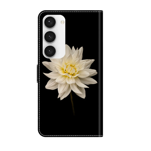 For Samsung Galaxy S23 Crystal 3D Shockproof Protective Leather Phone Case(White Flower)