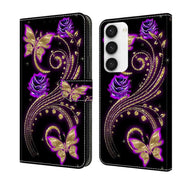 For Samsung Galaxy S23 Crystal 3D Shockproof Protective Leather Phone Case(Purple Flower Butterfly)