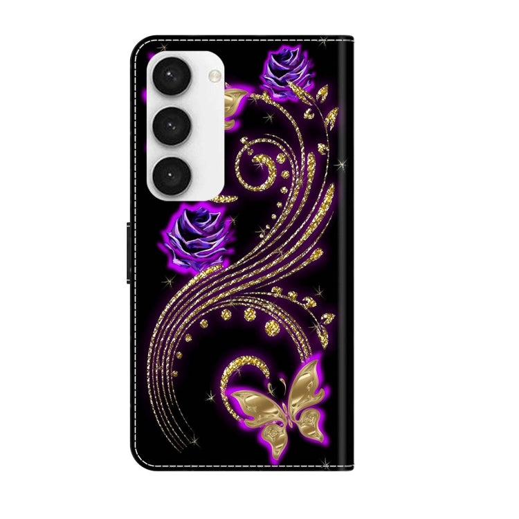 For Samsung Galaxy S23 Crystal 3D Shockproof Protective Leather Phone Case(Purple Flower Butterfly)
