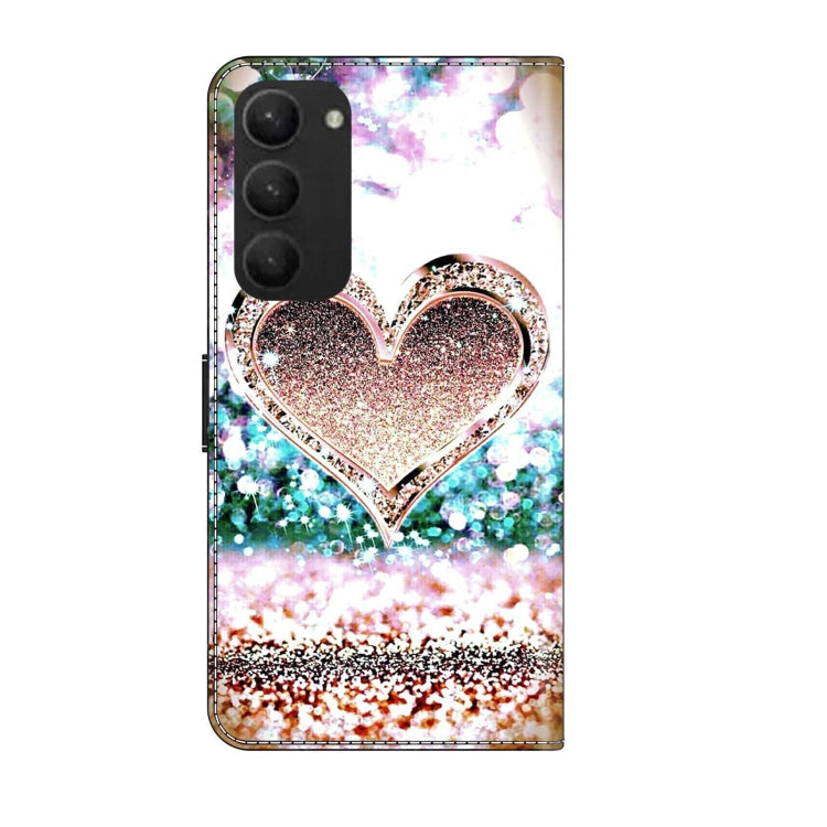 For Samsung Galaxy S23+ Crystal 3D Shockproof Protective Leather Phone Case(Pink Diamond Heart)