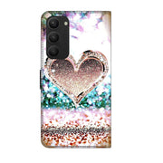 For Samsung Galaxy S23+ Crystal 3D Shockproof Protective Leather Phone Case(Pink Diamond Heart)