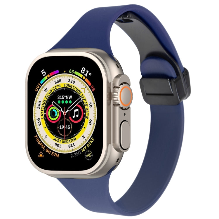 For Apple Watch Ultra 49mm Magnetic Buckle Slim Silicone Watch Band(Midnight Blue)