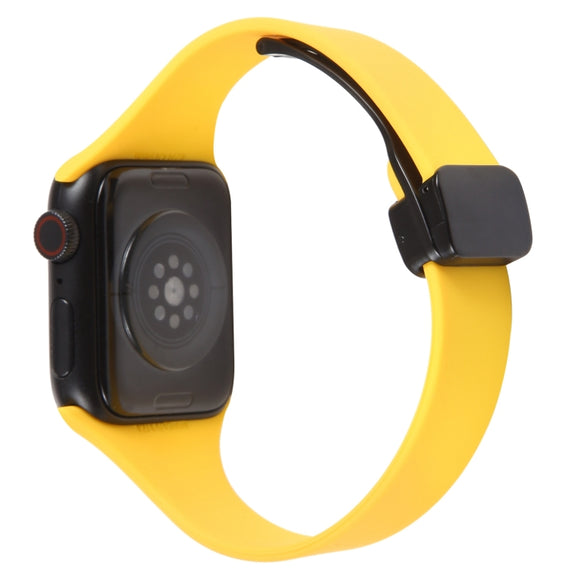 For Apple Watch 8 41mm Magnetic Buckle Slim Silicone Watch Band(Yellow)
