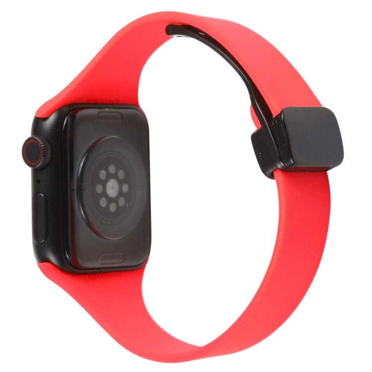 For Apple Watch 8 41mm Magnetic Buckle Slim Silicone Watch Band(Red)
