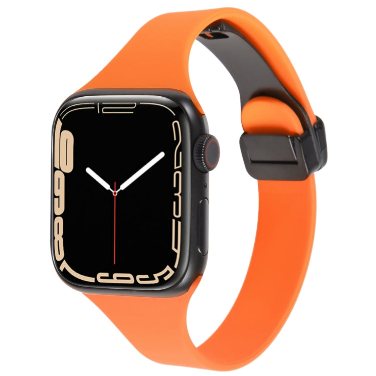 For Apple Watch 8 41mm Magnetic Buckle Slim Silicone Watch Band(Orange)