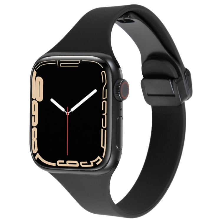 For Apple Watch 8 41mm Magnetic Buckle Slim Silicone Watch Band(Black)