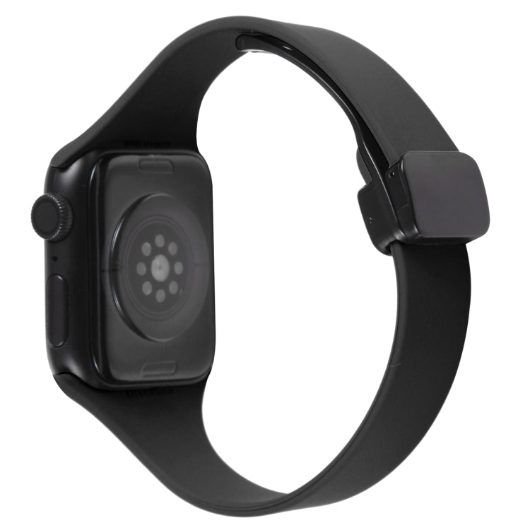 For Apple Watch 8 41mm Magnetic Buckle Slim Silicone Watch Band(Black)