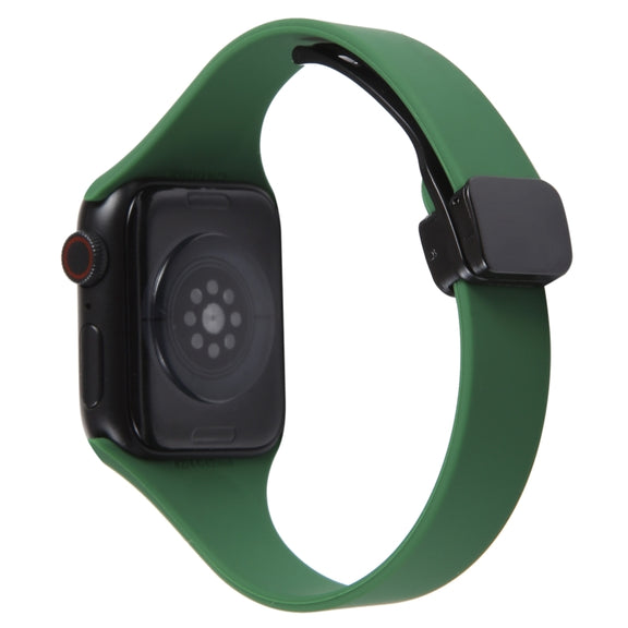 For Apple Watch 8 41mm Magnetic Buckle Slim Silicone Watch Band(Alfalfa Grass)