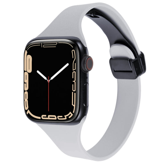 For Apple Watch 8 45mm  Magnetic Buckle Slim Silicone Watch Band(Light Grey)