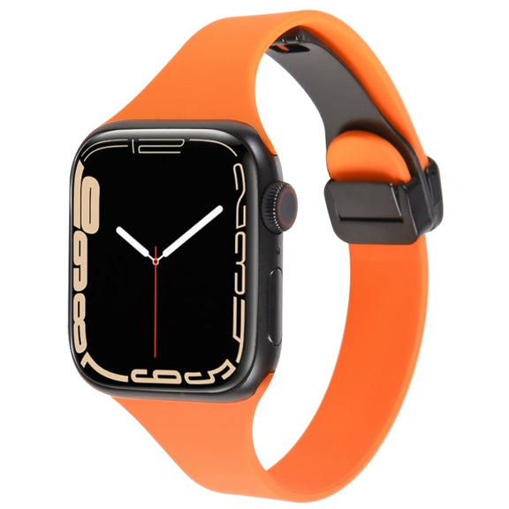 For Apple Watch SE 2022 44mm Magnetic Buckle Slim Silicone Watch Band(Orange)