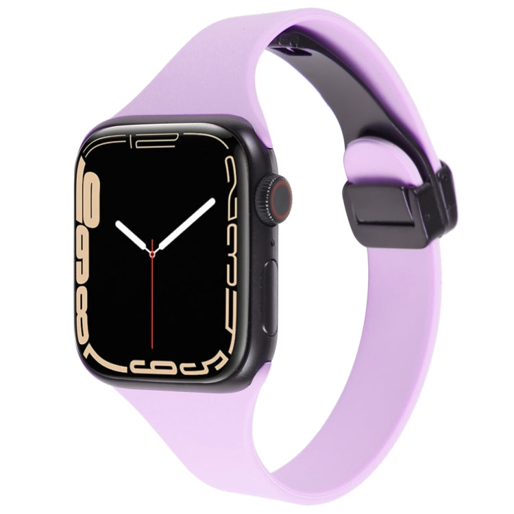 For Apple Watch 7 41mm Magnetic Buckle Slim Silicone Watch Band(Lavender)