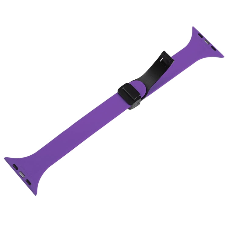 For Apple Watch 7 45mm Magnetic Buckle Slim Silicone Watch Band(Dark Purple)