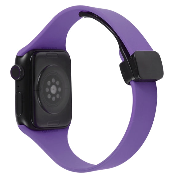 For Apple Watch 7 45mm Magnetic Buckle Slim Silicone Watch Band(Dark Purple)