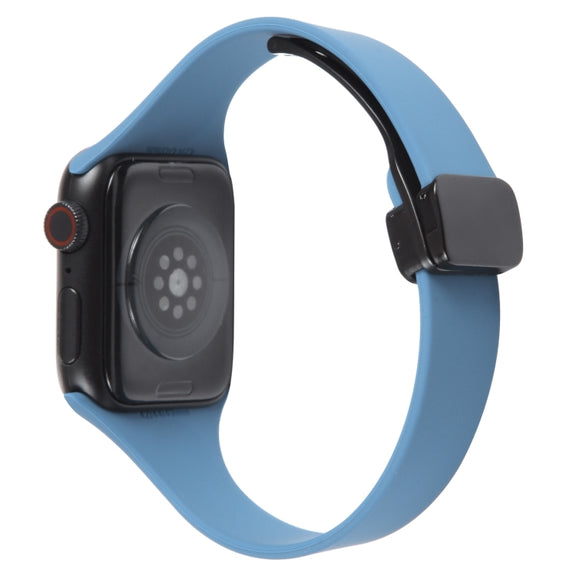 For Apple Watch 7 45mm Magnetic Buckle Slim Silicone Watch Band(Blue)