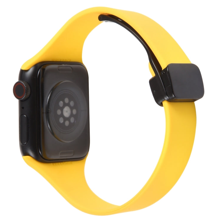 For Apple Watch 6 44mm Magnetic Buckle Slim Silicone Watch Band(Yellow)