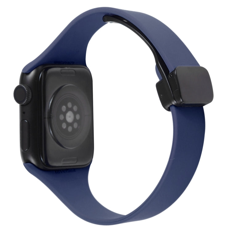 For Apple Watch 6 44mm Magnetic Buckle Slim Silicone Watch Band(Midnight Blue)