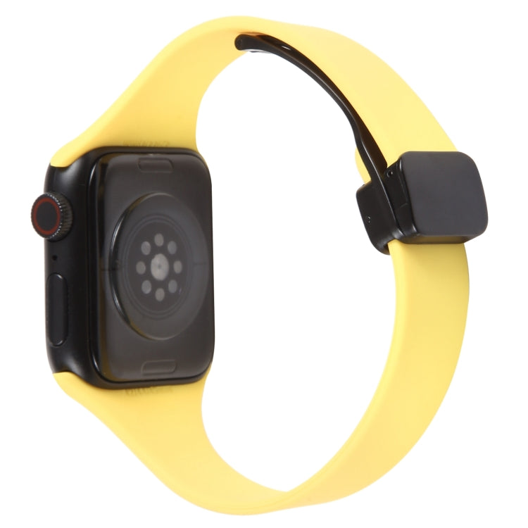 For Apple Watch 6 44mm Magnetic Buckle Slim Silicone Watch Band(Light Yellow)