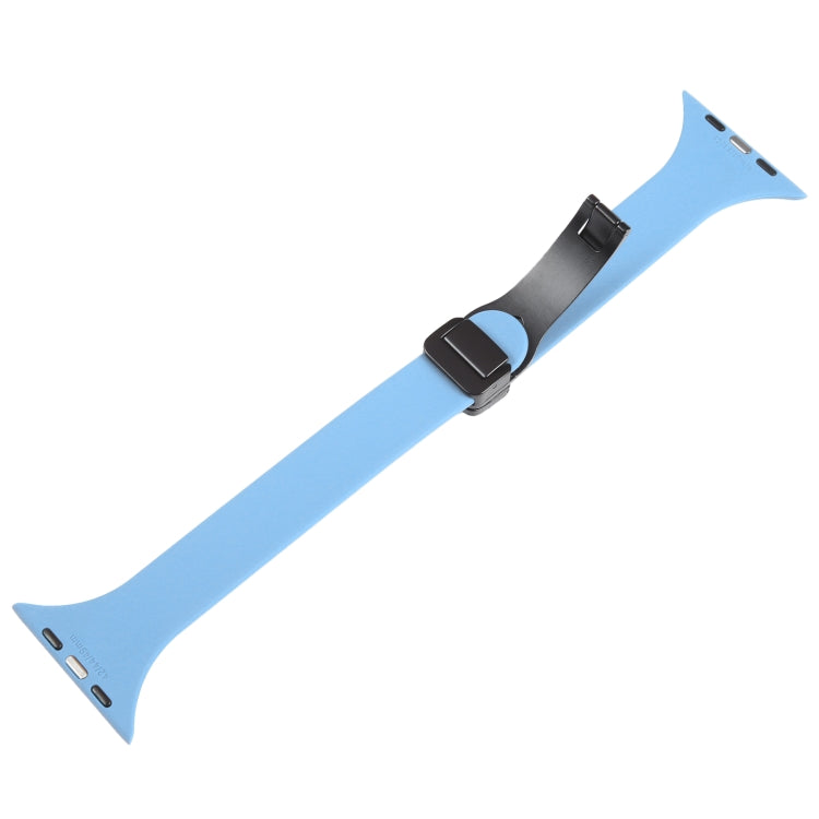 For Apple Watch 6 44mm Magnetic Buckle Slim Silicone Watch Band(Light Blue)