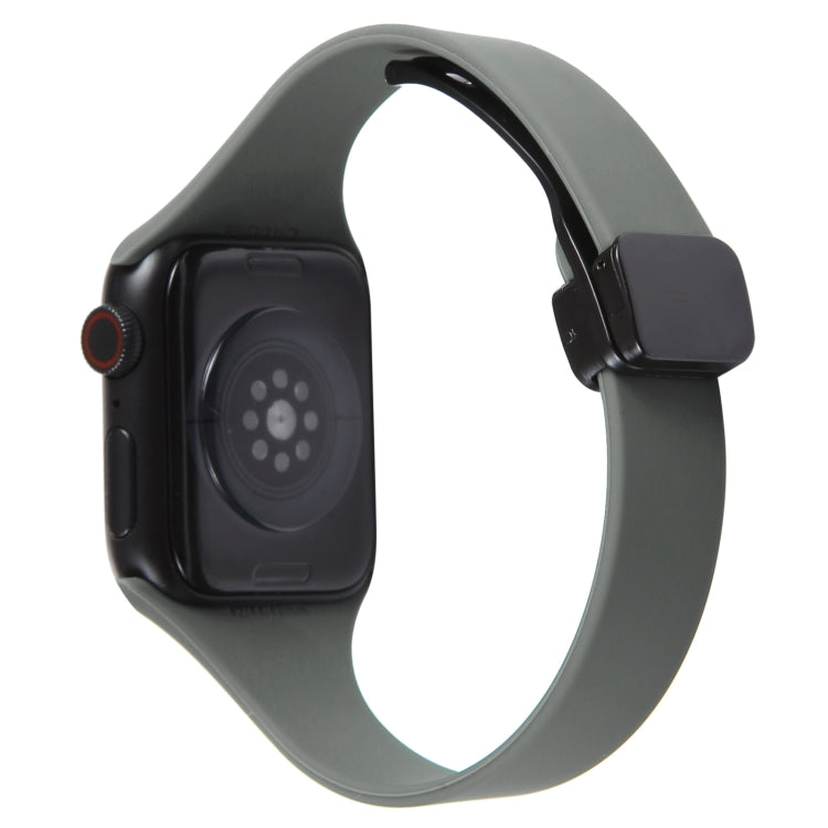 For Apple Watch 5 44mm Magnetic Buckle Slim Silicone Watch Band(Army Green)