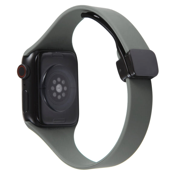 For Apple Watch 5 44mm Magnetic Buckle Slim Silicone Watch Band(Army Green)