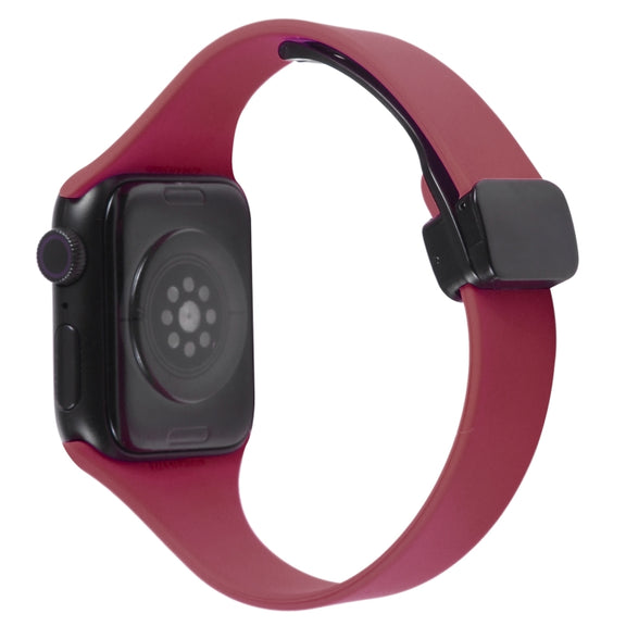 For Apple Watch 4 44mm Magnetic Buckle Slim Silicone Watch Band(Wine Red)