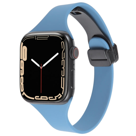 For Apple Watch 4 44mm Magnetic Buckle Slim Silicone Watch Band(Blue)