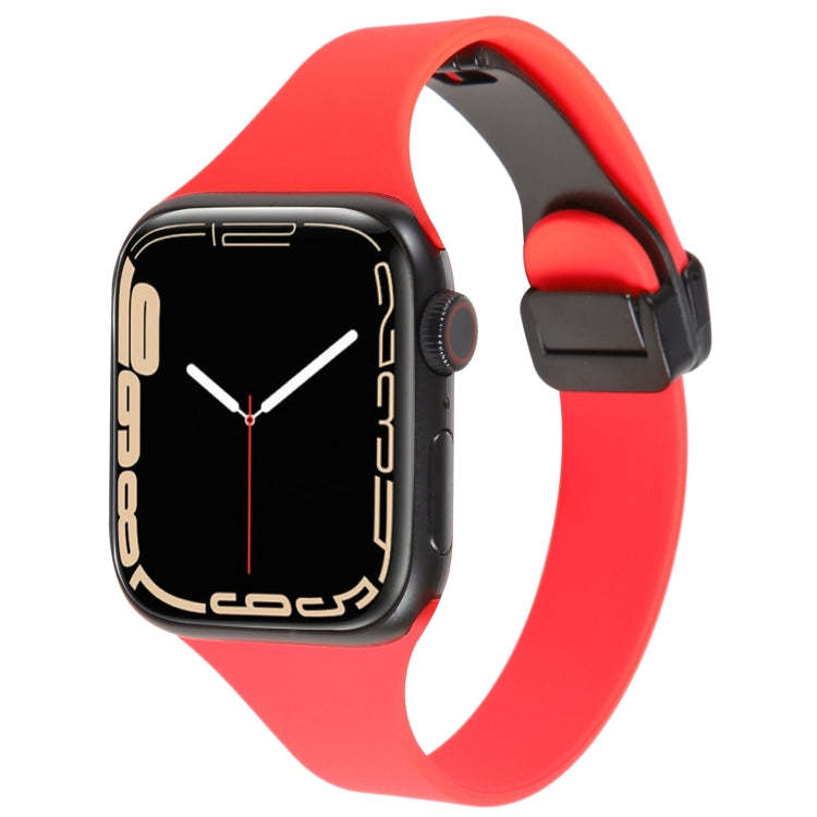 For Apple Watch 3 38mm Magnetic Buckle Slim Silicone Watch Band(Red)
